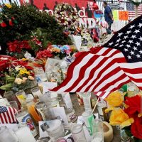 SAN BERNARDINO, CALIF. DEC. 10, 2015 - A memorial to victims of a terrorist attack in San Bernardino continues to grow near the Inland Regional Center on Thursday, Dec. 10, 2015. (Luis Sinco/Los Angeles Times)